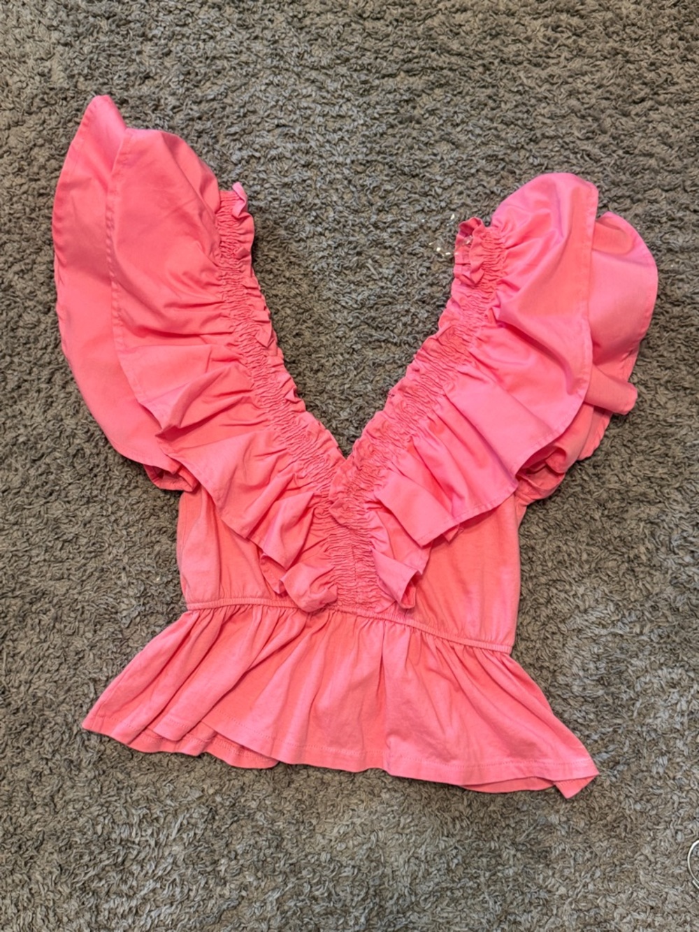 entro Coral Pink Ruffle V-Neck Peplum Blouse